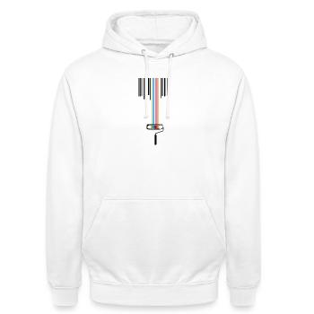 A paint roller with a bar code - Unisex Hoodie - white - Front - AI Model Male 185 dark (185cm) & AI Model Female 172 dark (172cm)