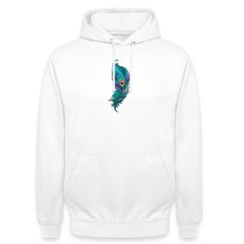 Plume de paon colorée - Sweat-shirt à capuche unisexe - blanc - Devant - AI Model Male 185 dark (185cm) & AI Model Female 172 dark (172cm)