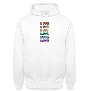 Regenbogen Liebe Wort Muster - Unisex Hoodie - Weiß - Vorne - AI Model Male 185 dark (185cm) & AI Model Female 172 dark (172cm)