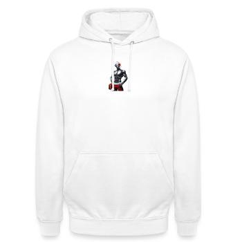 Cyber-robot mit Weihnachtsmütze und Geschenk - Unisex Hoodie - Weiß - Vorne - AI Model Male 185 dark (185cm) & AI Model Female 172 dark (172cm)