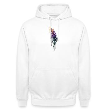 Lavendel mit tropfender Farbe - Unisex Hoodie - Weiß - Vorne - AI Model Male 185 dark (185cm) & AI Model Female 172 dark (172cm)