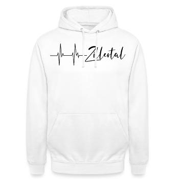 Herzschlag Zillertal - Unisex Hoodie - Weiß - Vorne - AI Model Male 185 dark (185cm) & AI Model Female 172 dark (172cm)