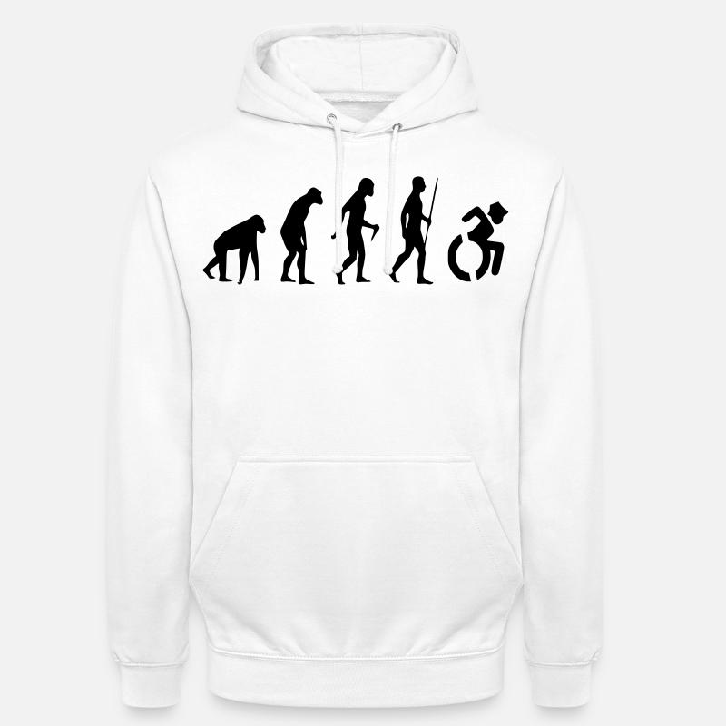 Evolution Rollstuhl. Die Rollstuhl-Evolution * - Unisex Hoodie - Weiß