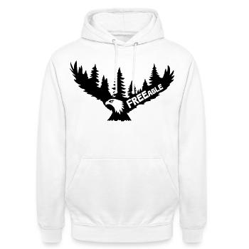 FREEagle - Fliegender Adler [Schwarz] - Unisex Hoodie - Weiß - Vorne - AI Model Male 185 dark (185cm) & AI Model Female 172 dark (172cm)