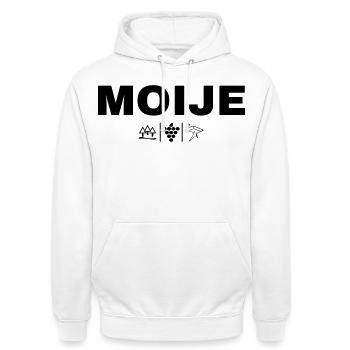 MOIJE - Unisex Hoodie - Weiß - Vorne - AI Model Male 185 dark (185cm) & AI Model Female 172 dark (172cm)