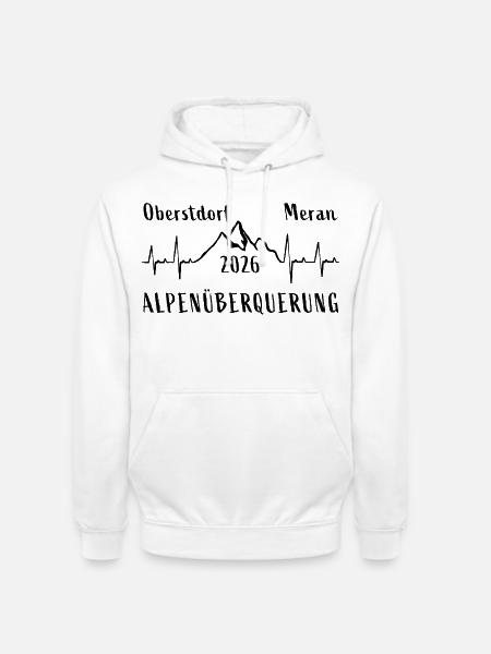 ALPENÜBERQUERUNG 2026 Oberstdorf Meran E5 - Unisex Hoodie - Weiß