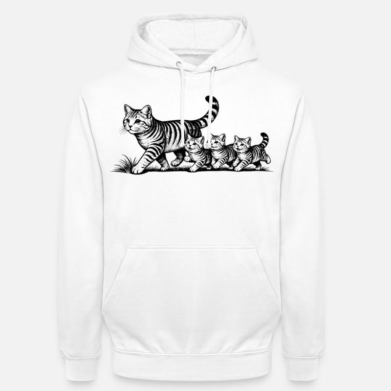 Katzenmutter mit 3 Katzenbabys schwarz - Unisex Hoodie - Weiß