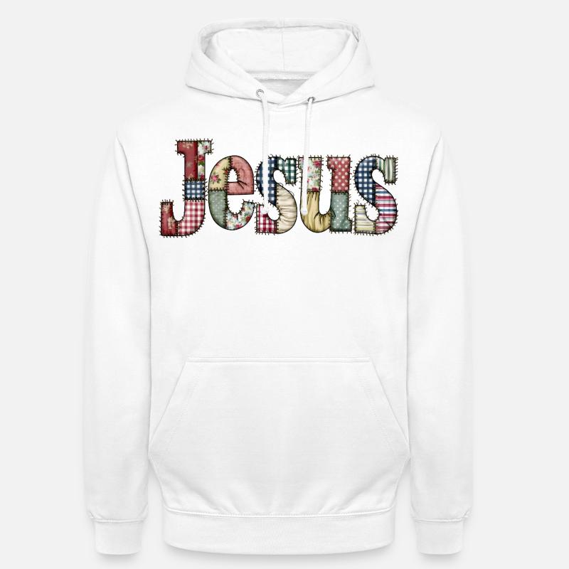 Lettrage Jésus en patchwork - Sweat-shirt à capuche unisexe - blanc