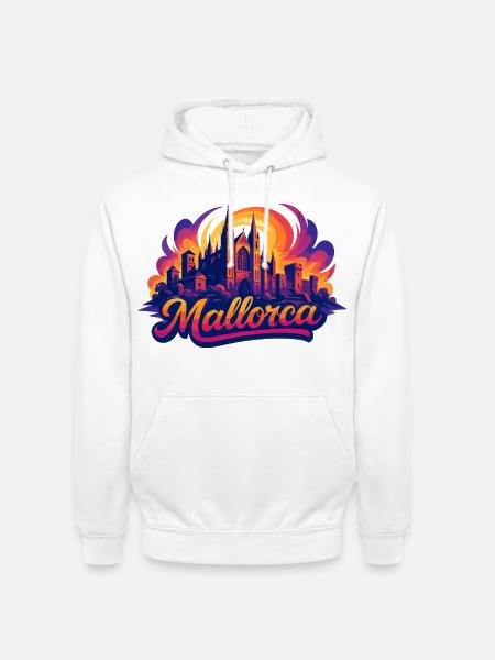 Mallorca Skyline – Epische Bunte Silhouette - Unisex Hoodie - Weiß