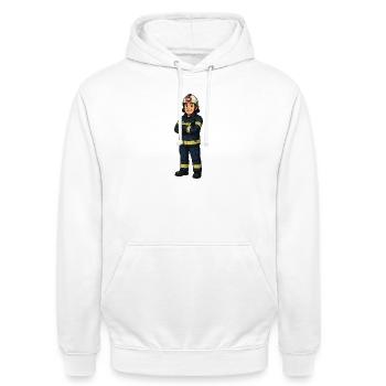 Look héros de dessin animé des pompiers - Sweat-shirt à capuche unisexe - blanc - Devant - AI Model Male 185 dark (185cm) & AI Model Female 172 dark (172cm)