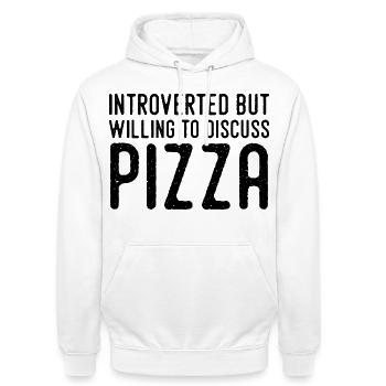 Introvertiert, aber Pizza-Fan - Unisex Hoodie - Weiß - Vorne - AI Model Male 185 dark (185cm) & AI Model Female 172 dark (172cm)