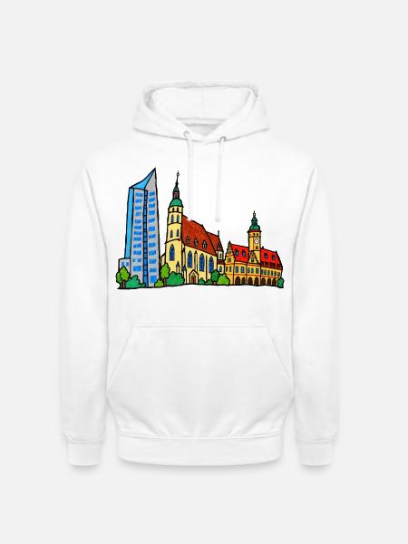 Bunte Leipziger Skyline im Kinderstil - Unisex Hoodie - Weiß