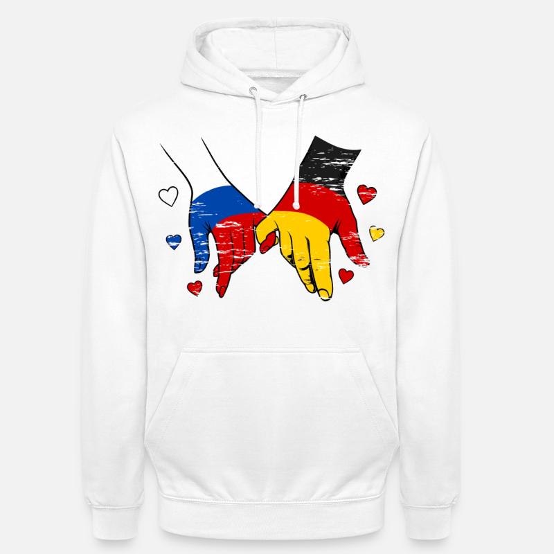 Drapeau russe-allemand se tenant la main - Sweat-shirt à capuche unisexe - blanc