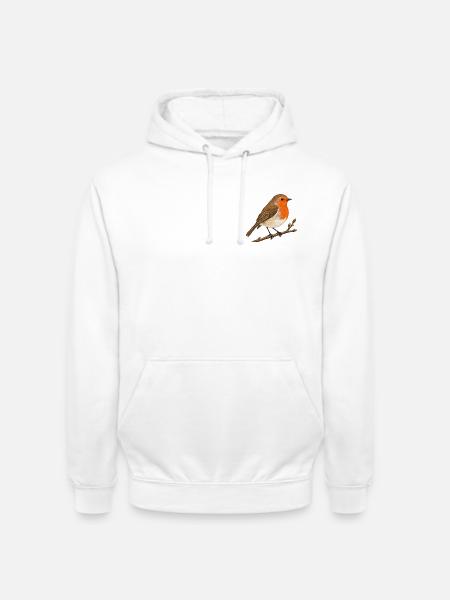 Rotkehlchen auf Zweig – Gartenvogel - Unisex Hoodie - Weiß