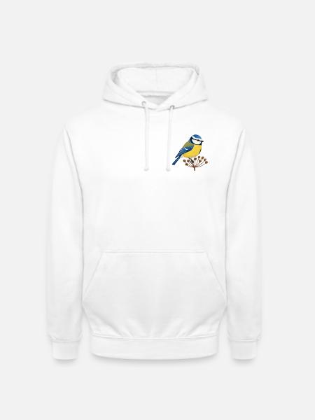 Blaumeise auf Samenstand – Gartenvogel - Unisex Hoodie - Weiß