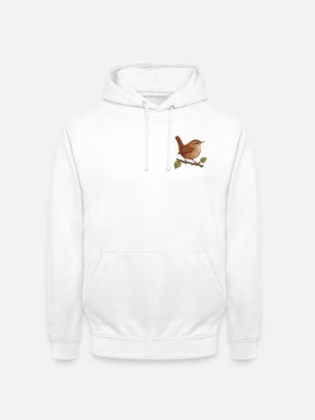 Zaunkönig auf Zweig – Gartenvogel - Unisex Hoodie - Weiß