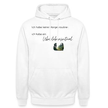 LIEBEVOLL Morgenroutine Wald - Unisex Hoodie - Weiß - Vorne - AI Model Male 185 dark (185cm) & AI Model Female 172 dark (172cm)