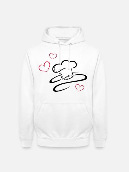 Koch, Kochmützen Logo mit drei Herzen. - Unisex Hoodie - Weiß