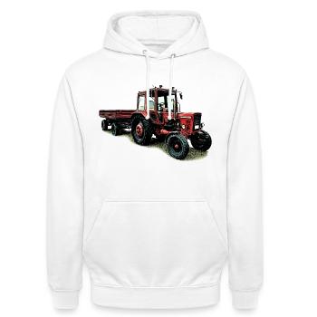Belarus MTS 80 mit Anhänger - Unisex Hoodie - Weiß - Vorne - AI Model Male 185 dark (185cm) & AI Model Female 172 dark (172cm)