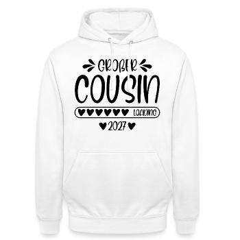 Big Cousin 2027 loading - Unisex Hoodie - white - Front - AI Model Male 185 dark (185cm) & AI Model Female 172 dark (172cm)