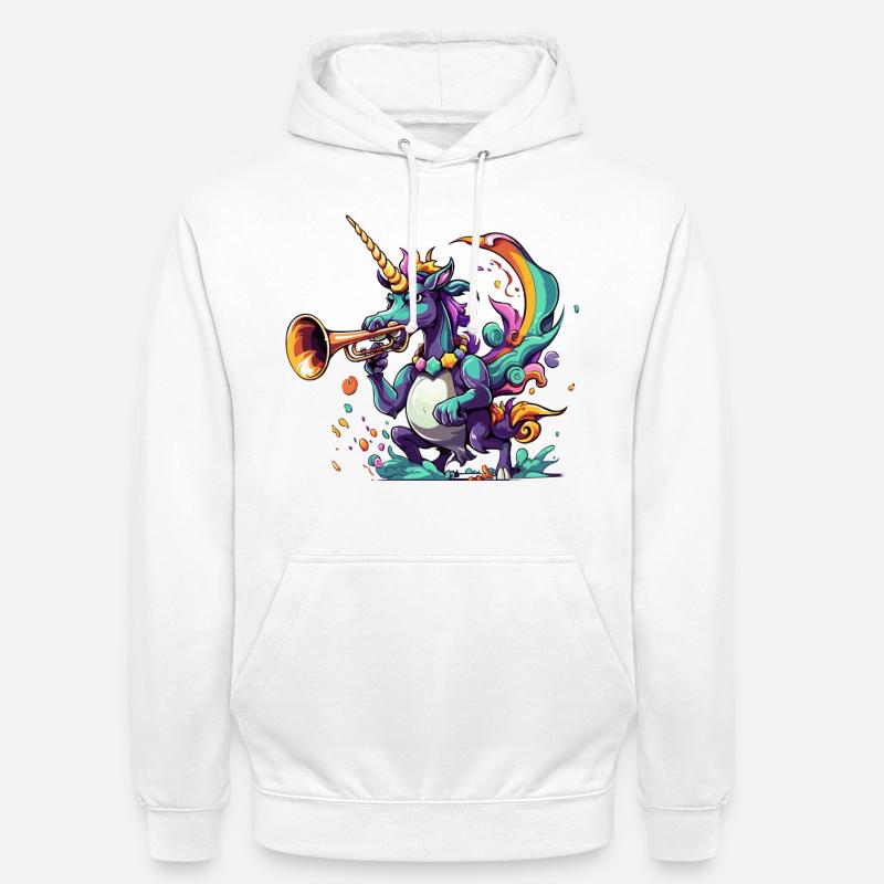 Farbexplosion Einhorn-Trompeter - Unisex Hoodie - Weiß