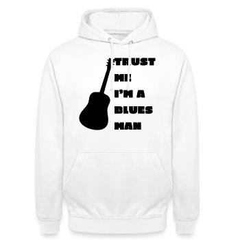 Blues man, musicien, instrument, guitare # - Sweat-shirt à capuche unisexe - blanc - Devant - AI Model Male 185 dark (185cm) & AI Model Female 172 dark (172cm)