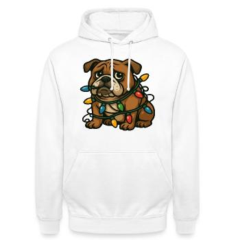 Bulldog Tangled In Christmas Lights Cute Cartoon - Unisex Hoodie - white - Front - AI Model Male 185 dark (185cm) & AI Model Female 172 dark (172cm)