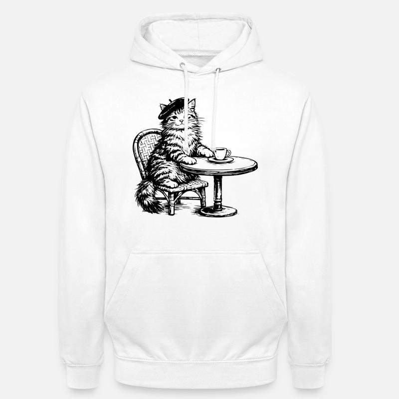 Gatto con Basco al Caffè - Design Retro Vintage - Felpa con cappuccio unisex - bianco
