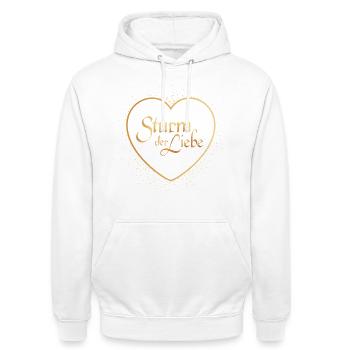 Sturm Der Liebe Schriftzug Mit Herz - Unisex Hoodie - Weiß - Vorne - AI Model Male 185 dark (185cm) & AI Model Female 172 dark (172cm)