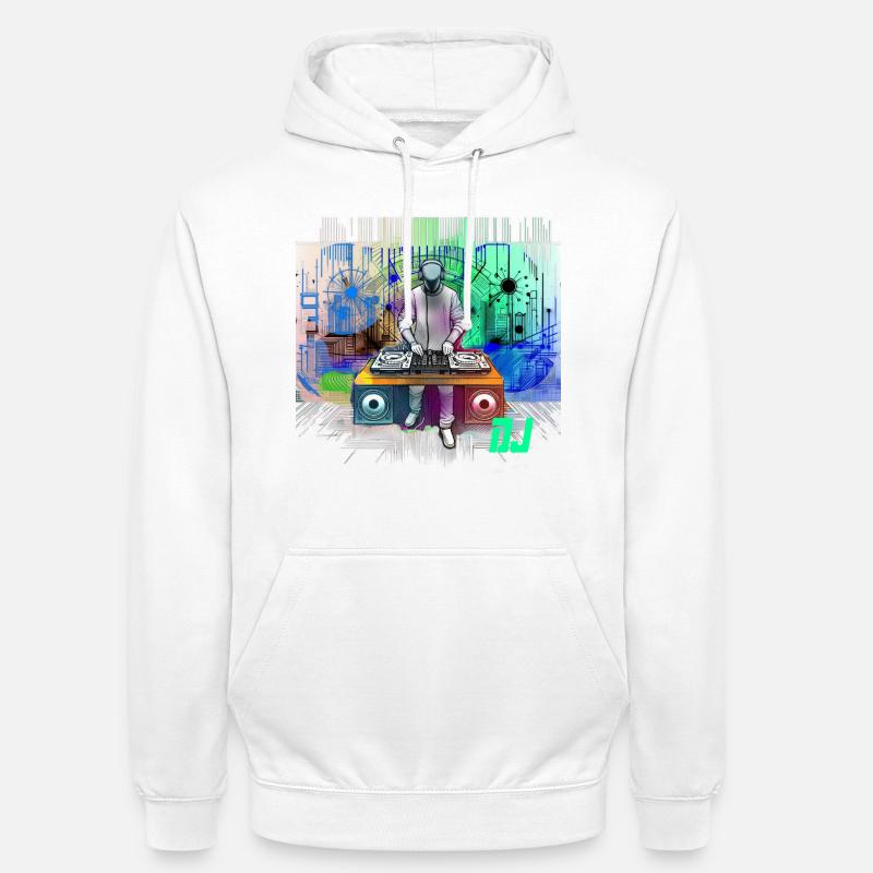 Dynamischer DJ mit bunten Techno-Designs - Unisex Hoodie - Weiß