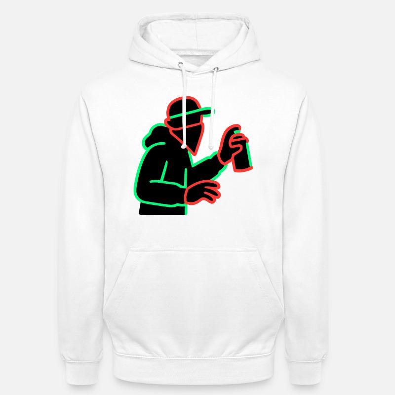 Pulvérisateur de graffitis au néon Silhouette - Sweat-shirt à capuche unisexe - blanc