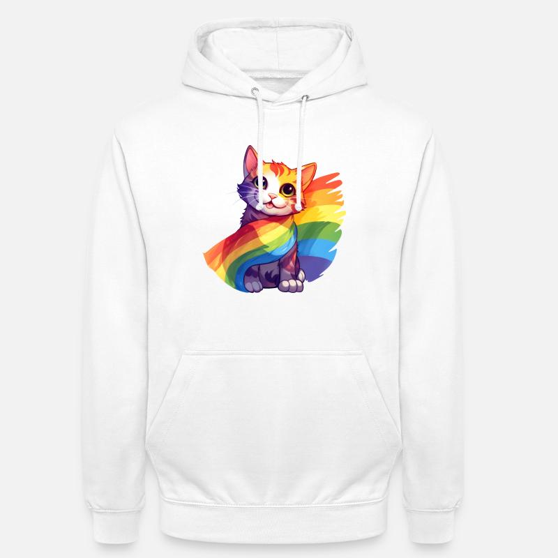 Pride Cat – Bunte Regenbogen-Katze mit Flagge - Unisex Hoodie - Weiß