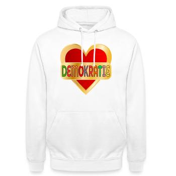 DEMOKRATIE WÄHLEN HERZ - Unisex Hoodie - Weiß - Vorne - AI Model Male 185 dark (185cm) & AI Model Female 172 dark (172cm)