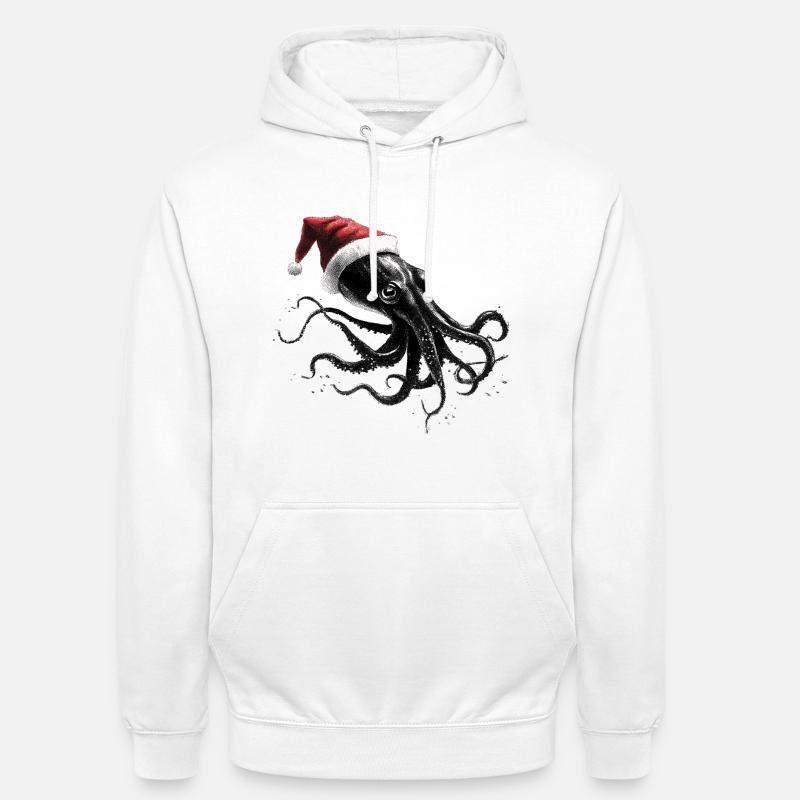 Weihnachtskrake mit Weihnachtsmütze - Unisex Hoodie - Weiß