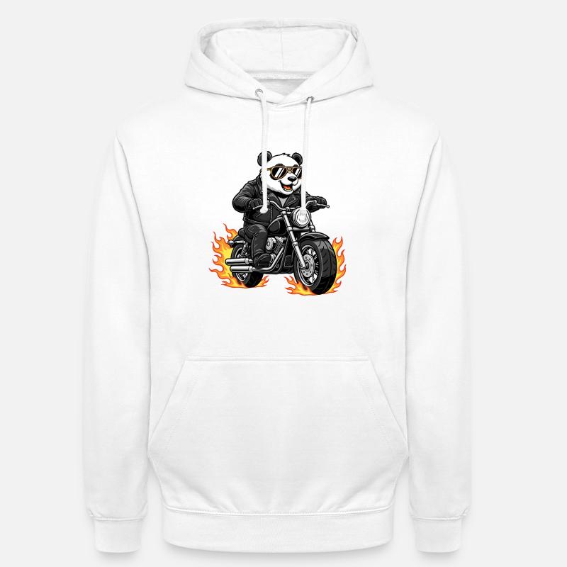 Cool Biker Panda Motorcycle Flames - Sweat-shirt à capuche unisexe - blanc