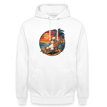 Lustiges Pony am Strand, Sommerurlaub Sonnenuntergang - Unisex Hoodie - Weiß - Vorne - AI Model Male 185 dark (185cm) & AI Model Female 172 dark (172cm)