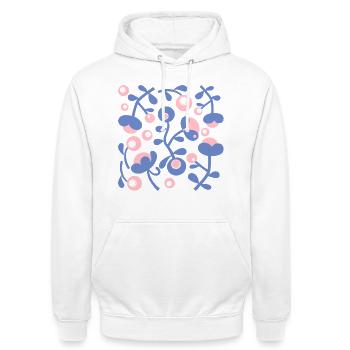 Pivoines abstraites L Rose Blue White - Sweat-shirt à capuche unisexe - blanc - Devant - AI Model Male 185 dark (185cm) & AI Model Female 172 dark (172cm)