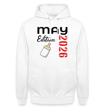 Naissance du bébé en mai 2026 - Sweat-shirt à capuche unisexe - blanc - Devant - AI Model Male 185 dark (185cm) & AI Model Female 172 dark (172cm)