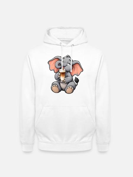Süßer Elefant mit Latte Macchiato - Unisex Hoodie - Weiß