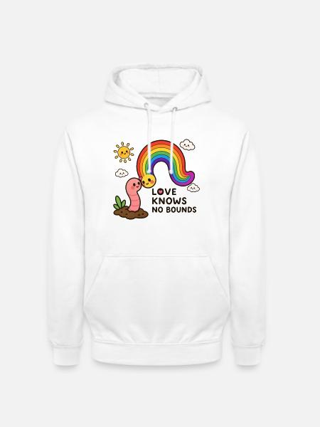 Love Knows No Bounds – Regenbogen & Wurm - Unisex Hoodie - Weiß
