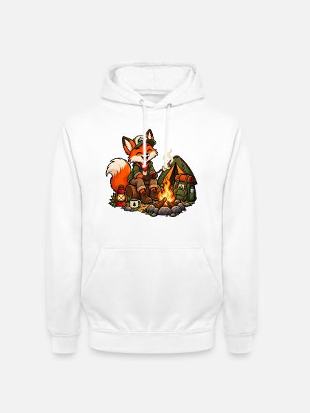 Fuchs beim Camping am Lagerfeuer - Unisex Hoodie - Weiß