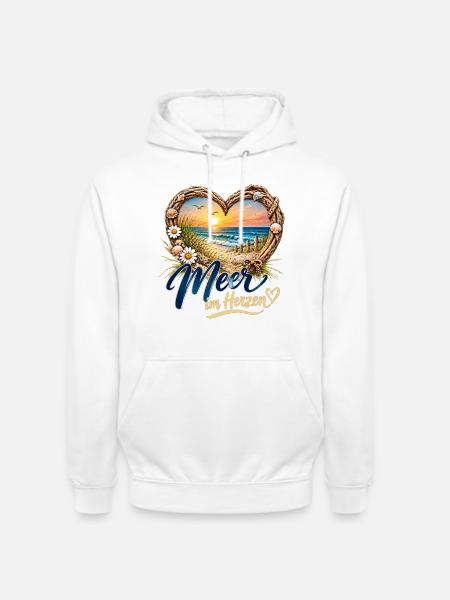 Meer im Herzen: Strandherz-Design - Unisex Hoodie - Weiß