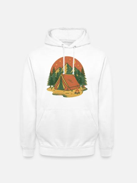 Abendlicht am Bergzelt im Wald - Unisex Hoodie - Weiß