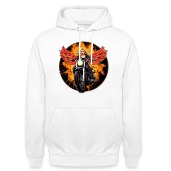 Engel Moto / Motard Engel - Sweat-shirt à capuche unisexe - blanc - Devant - AI Model Male 185 dark (185cm) & AI Model Female 172 dark (172cm)