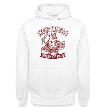 Menstruella Queen of Pain – Lustiges Perioden Desi - Unisex Hoodie - Weiß - Vorne - AI Model Male 185 dark (185cm) & AI Model Female 172 dark (172cm)