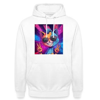 Frankensteen: Cyberpunk Kitty - Unisex Hoodie - Weiß - Vorne - AI Model Male 185 dark (185cm) & AI Model Female 172 dark (172cm)