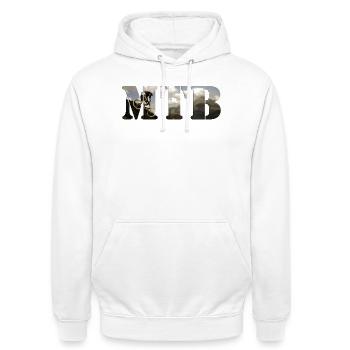 MTB Mountainbike - Unisex Hoodie - Weiß - Vorne - AI Model Male 185 dark (185cm) & AI Model Female 172 dark (172cm)