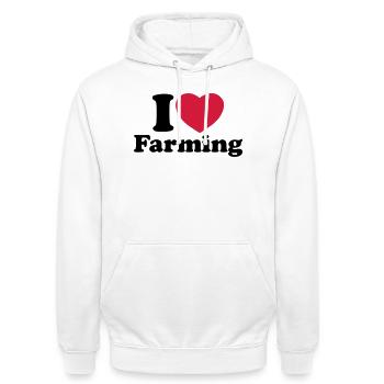 I love farming - Sweat-shirt à capuche unisexe - blanc - Devant - AI Model Male 185 dark (185cm) & AI Model Female 172 dark (172cm)