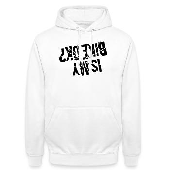 Is my bike ok - upside down? - Unisex Hoodie - Weiß - Vorne - AI Model Male 185 dark (185cm) & AI Model Female 172 dark (172cm)