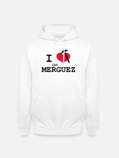 I Love les Merguez - Sweat-shirt à capuche unisexe - blanc